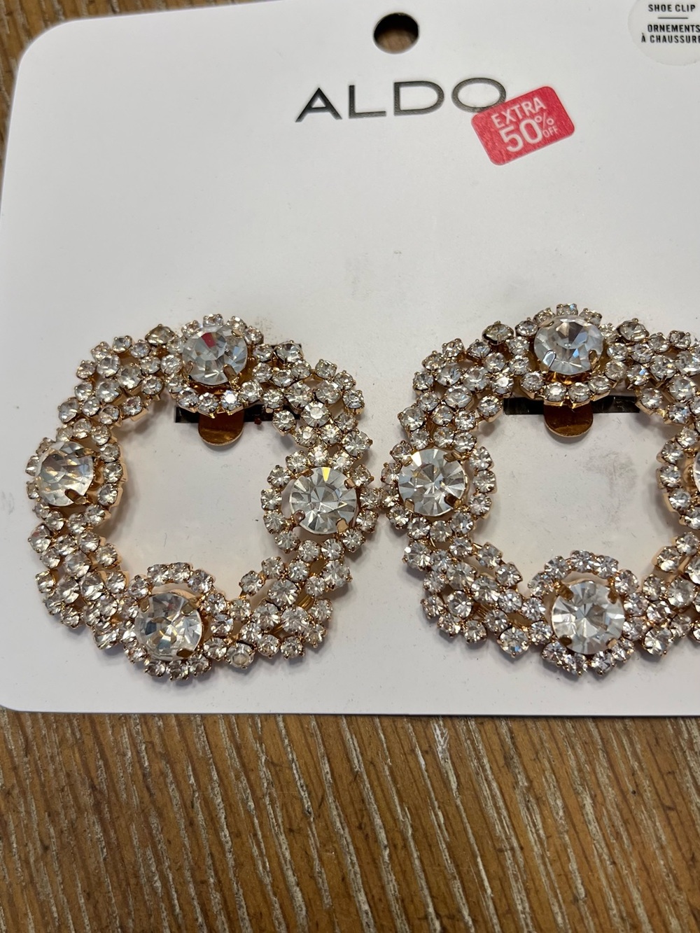 ALDO Gold-Tone Clear Crystal Circle shoe clips